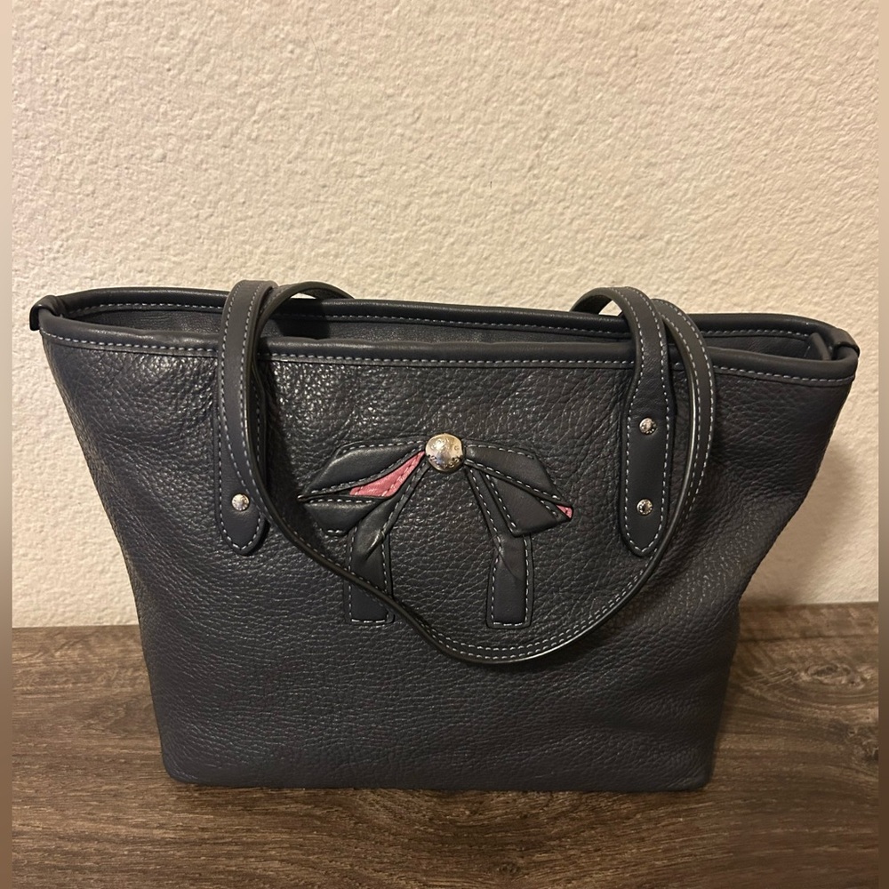 Coach Midnight Blue Leather City Bow Detail Mini Tote Bag